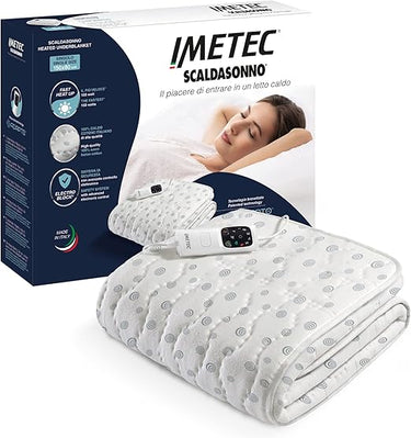 Imetec Adapto Calientacamas individual 150x80 cm, 100% algodón, tecnología patentada, rápido calentamiento, sistema de protección Electro Block, 2 mandos con 6 niveles de temperaturas